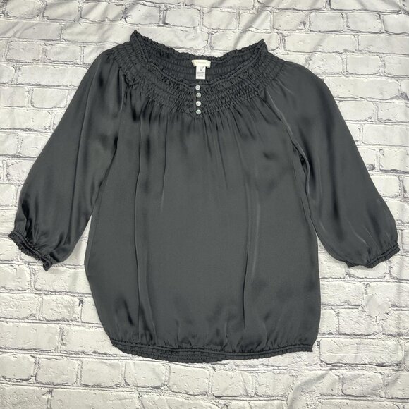 Chico’s Black Satiny Blouse | Women’s Size 0 | Elastic Hem & Sleeves - Picture 1 of 5